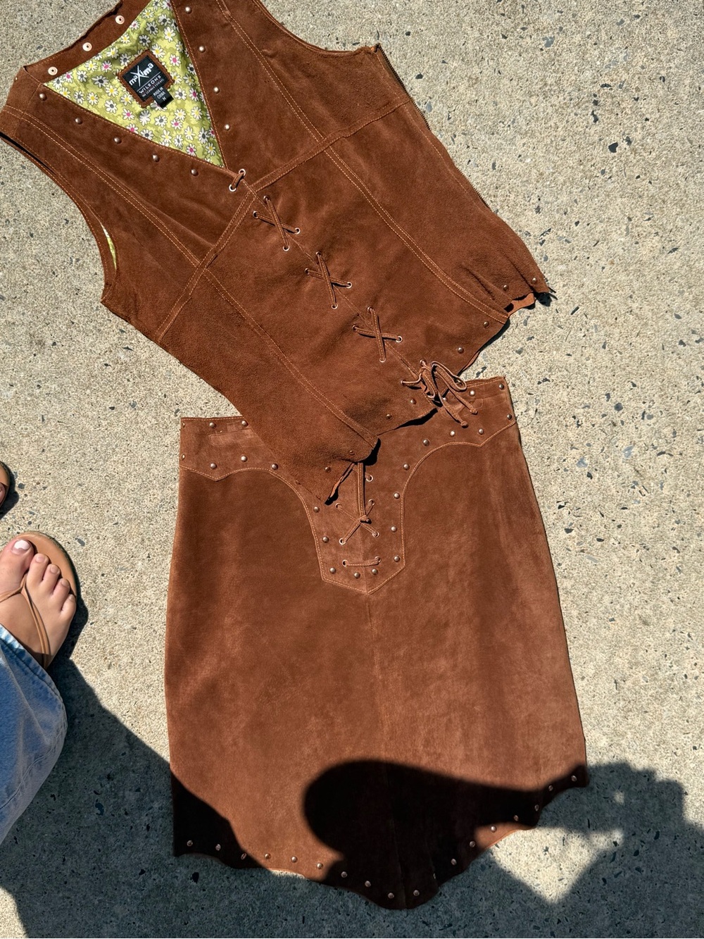 Vintage MaXima Two Piece Western 
Brown Suede Lace-Up Skirt - Women Skirts - Picture 9 of 16